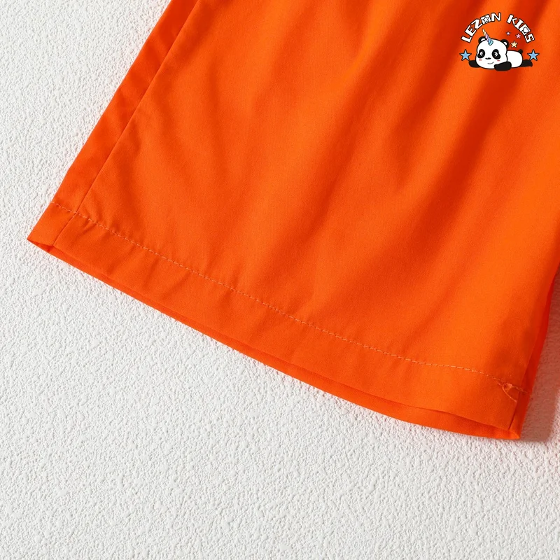 LEZONKIDS - Fashion New Kids Halloween Costumes 2023 Summer Boys Short Sleeve Pumpkin Printed Shirt Shorts 2 Piece Set